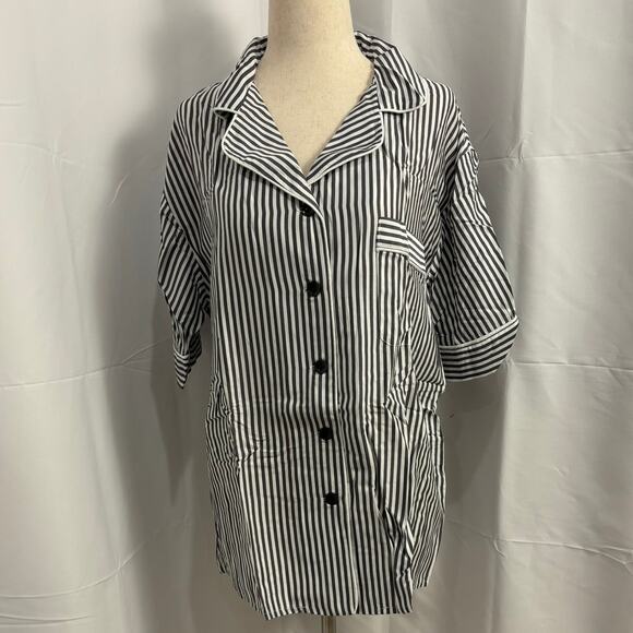 Ettitude Other - NWT Ettitude Sateen Short Sleeve PJ Shirt - Slate Stripes